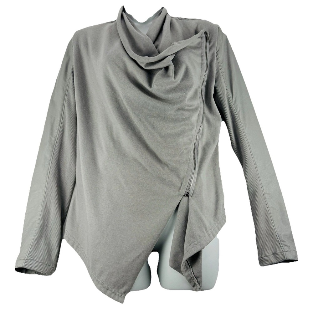 Blank NYC Small Vegan Leather/Wool Drape Jacket Coat Gray‎ Sexy Moto Biker
